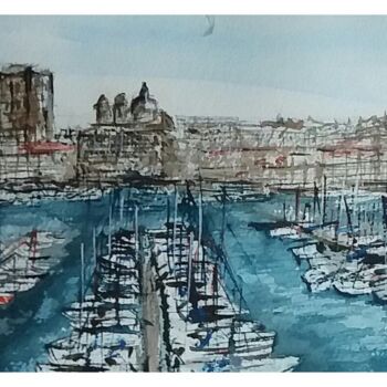 Painting titled "Marseille" by Jean-Pierre Missistrano, Original Artwork, Watercolor