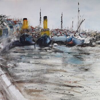 Peinture intitulée ""Le port Anglais"" par Jean-Pierre Missistrano, Œuvre d'art originale, Aquarelle