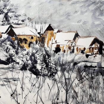 Pintura titulada "Le Village de monta…" por Jean-Pierre Missistrano, Obra de arte original, Acuarela