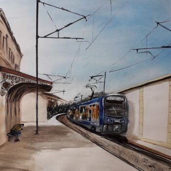 Painting titled "Gare de Six-Fours,…" by Jean-Pierre Missistrano, Original Artwork, Watercolor