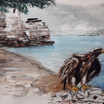 Pintura titulada ""Envol de l'aigle c…" por Jean-Pierre Missistrano, Obra de arte original, Acuarela