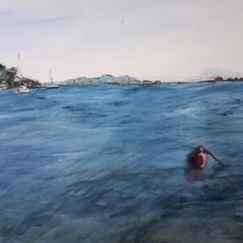 Peinture intitulée ""La bouée rouge de…" par Jean-Pierre Missistrano, Œuvre d'art originale, Aquarelle
