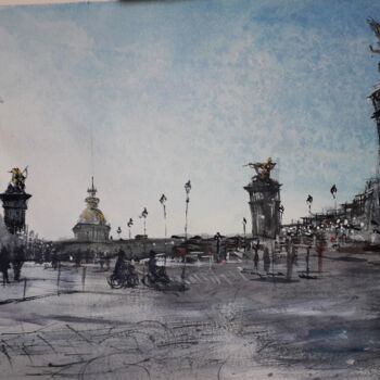 Painting titled ""Pont Alexandre III…" by Jean-Pierre Missistrano, Original Artwork, Watercolor