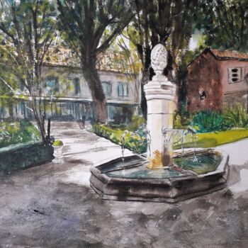 Painting titled "La fontaine des Frè…" by Jean-Pierre Missistrano, Original Artwork, Watercolor