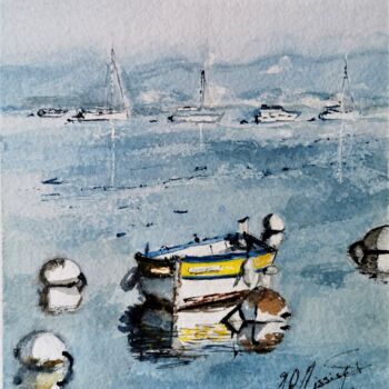 Painting titled ""Barque lagunaire"" by Jean-Pierre Missistrano, Original Artwork, Watercolor