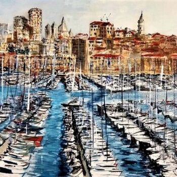 Peinture intitulée ""Marseille. Quai du…" par Jean-Pierre Missistrano, Œuvre d'art originale, Aquarelle