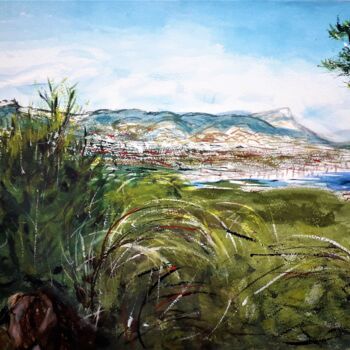 Peinture intitulée ""Les Monts Toulonna…" par Jean-Pierre Missistrano, Œuvre d'art originale, Aquarelle