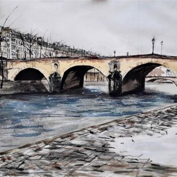 Painting titled ""La flaque du Pont…" by Jean-Pierre Missistrano, Original Artwork, Watercolor