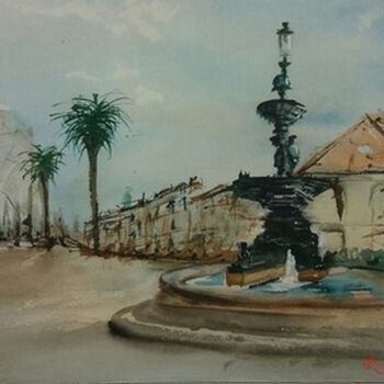 Painting titled "La fontaine Godillot" by Jean-Pierre Missistrano, Original Artwork, Watercolor