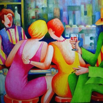 Painting titled "Le Bistrot" by Jean Pierre Poveda, Original Artwork, Oil