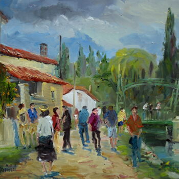 Painting titled "Le pont levis à Mag…" by Jean Quéméré, Original Artwork, Oil