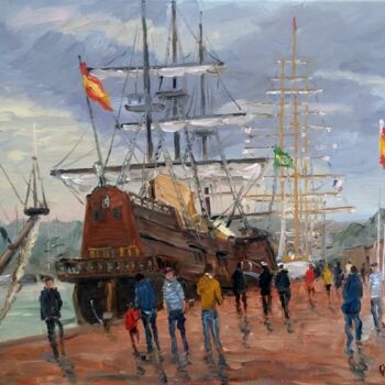 Painting titled "Armada de Rouen 201…" by Jean Quéméré, Original Artwork, Oil