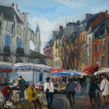 Peinture intitulée "Le marché St Jacque…" par Jean Quéméré, Œuvre d'art originale, Huile