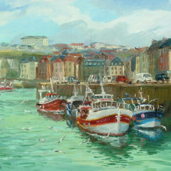 Peinture intitulée "Port de Dieppe 2" par Jean Quéméré, Œuvre d'art originale, Huile