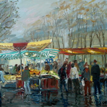 Schilderij getiteld "Marché  St Sever à…" door Jean Quéméré, Origineel Kunstwerk, Olie