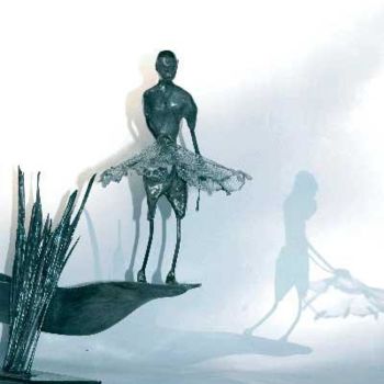 Escultura intitulada "Le pêcheur à l'éper…" por Jean Remaury, Obras de arte originais, Metais