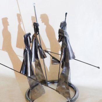 Sculpture titled "Les 4 touareg" by Jean Remaury, Original Artwork, Metals
