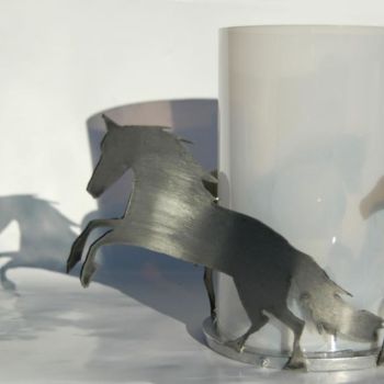 Sculpture titled "Lampe chevaux ou dr…" by Jean Remaury, Original Artwork, Metals