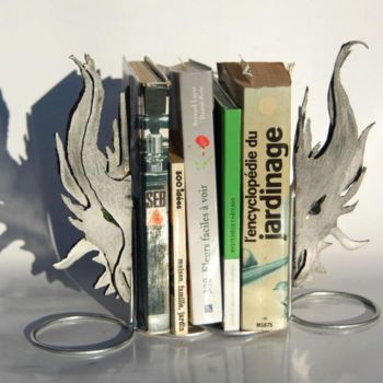 Sculpture titled "Serre livres dragons" by Jean Remaury, Original Artwork, Metals