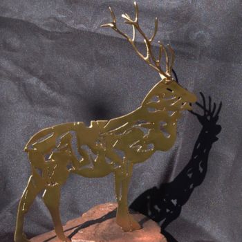 Sculpture titled "Cerf seul" by Jean Remaury, Original Artwork, Metals