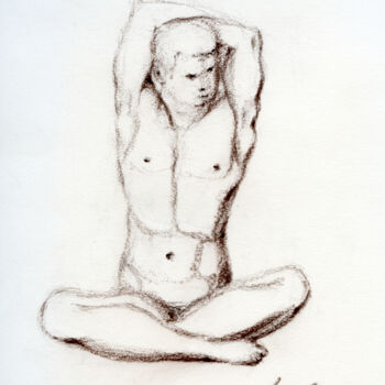 Drawing titled "Homme assis en tail…" by Jean Riche, Original Artwork, Pastel