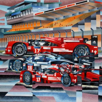 Painting titled "PORSCHES AUX 24 HEU…" by Jean Rougerie, Original Artwork, Oil