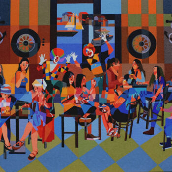 Peinture intitulée "Le Café des Marinie…" par Jean Rougerie, Œuvre d'art originale, Huile Monté sur Châssis en bois