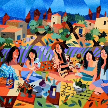 Painting titled "FLANERIES PROVENCAL…" by Jean Rougerie, Original Artwork, Oil Mounted on Wood Stretcher frame