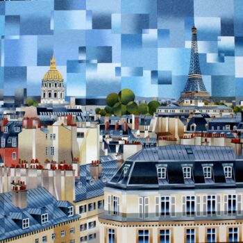 제목이 "TOITS DE PARIS"인 미술작품 Jean Rougerie로, 원작, 기름 나무 들것 프레임에 장착됨