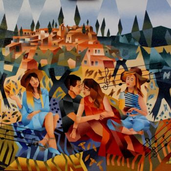 Картина под названием "LE CHANT DES CIGALES" - Jean Rougerie, Подлинное произведение искусства, Масло