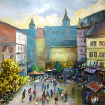 Painting titled "jour de marché 2" by Jean Senterre, Original Artwork, Oil