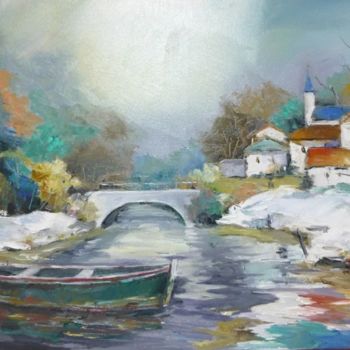Painting titled "la riviere en hiver" by Jean Senterre, Original Artwork, Oil