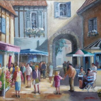 Painting titled "le marché du dimanc…" by Jean Senterre, Original Artwork, Oil