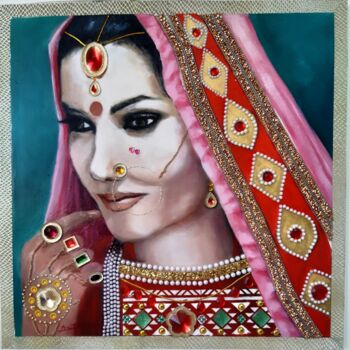 Pintura intitulada "femme indienne" por Jean Senterre, Obras de arte originais, Óleo