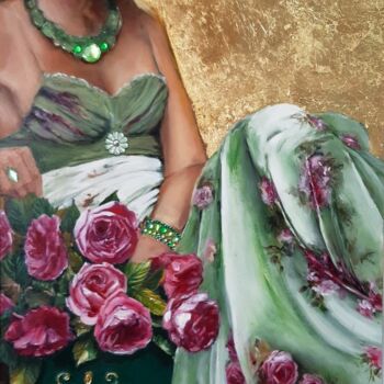 Pittura intitolato "la femme en vert" da Jean Senterre, Opera d'arte originale, Olio