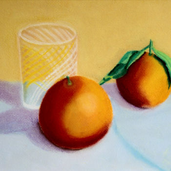 Painting titled "Verre et pommes" by Jean Seunes, Original Artwork, Pastel