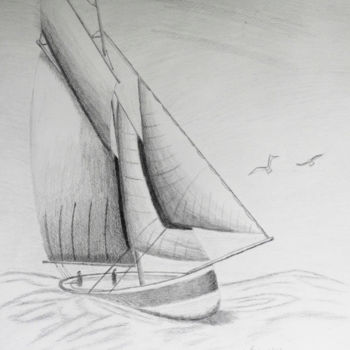 Dessin intitulée "Voilier de pêche" par Jean Seunes, Œuvre d'art originale, Graphite
