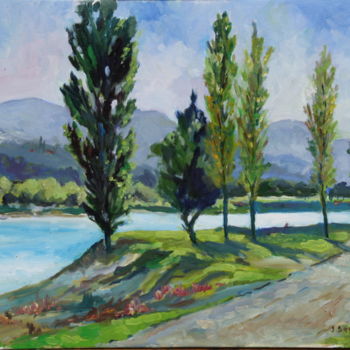 Pittura intitolato "Rives du lac du Broc" da Jean Seyrat, Opera d'arte originale