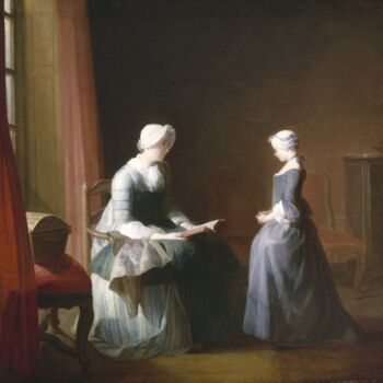 Painting titled "La bonne éducation" by Jean Siméon Chardin, Original Artwork, Oil
