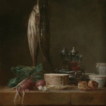 Pittura intitolato "Nature morte au poi…" da Jean Siméon Chardin, Opera d'arte originale, Olio