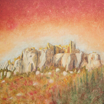Painting titled ""Château des Baux-d…" by Jean Xavier Combe, Original Artwork, Oil Mounted on Wood Stretcher frame