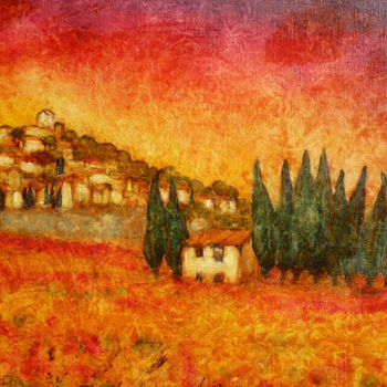 Painting titled ""Vignes à Rasteau"" by Jean Xavier Combe, Original Artwork, Oil Mounted on Wood Stretcher frame