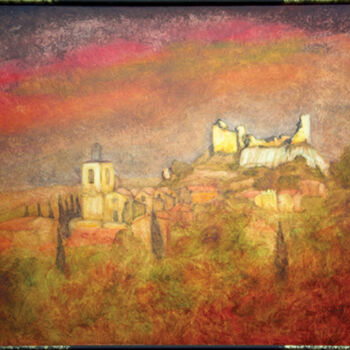 Painting titled "" Château d'Orgon "" by Jean Xavier Combe, Original Artwork, Oil Mounted on Wood Stretcher frame