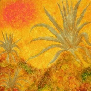 Painting titled ""Agaves II "" by Jean Xavier Combe, Original Artwork, Oil Mounted on Wood Stretcher frame