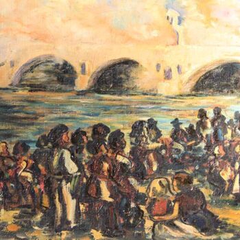 Malarstwo zatytułowany „"Sur le Pont d'Avig…” autorstwa Jean Xavier Combe, Oryginalna praca, Olej Zamontowany na Drewniana r…
