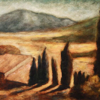 Painting titled "Mas près de Beaumes…" by Jean Xavier Combe, Original Artwork, Oil Mounted on Wood Stretcher frame