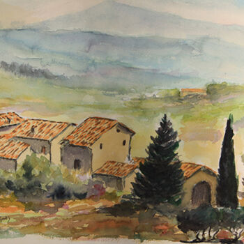 Painting titled ""Mas St Véran dans…" by Jean Xavier Combe, Original Artwork, Watercolor