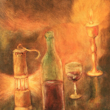 Painting titled ""Lampes"" by Jean Xavier Combe, Original Artwork, Oil Mounted on Wood Stretcher frame
