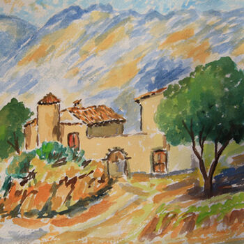 Painting titled "" Mas à Aurel "" by Jean Xavier Combe, Original Artwork, Watercolor