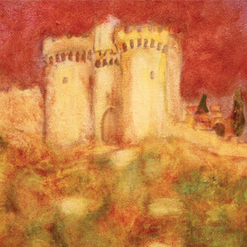 Painting titled "Le Fort Saint André…" by Jean Xavier Combe, Original Artwork, Oil Mounted on Wood Stretcher frame